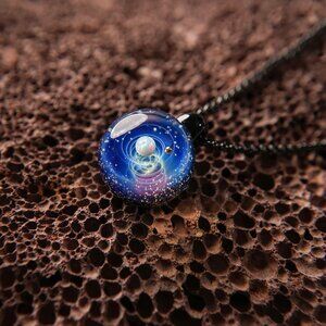 Planet Celestial Jewelry; Glass Galaxy Pendant/Bracelet made with Gold and Opal